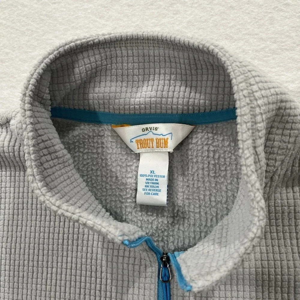 Orvis Sweater Mens XLarge Gray 1/4 Zip Trout Bum Waffle Knit Pullover Casual